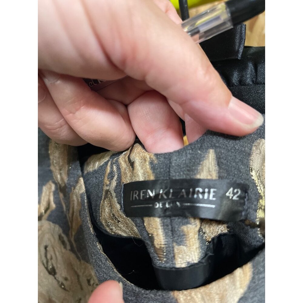 Irene Klarie Floral Embroidered Shift Dress Size UK42 US 8 M Gray Jacquard Gold - Picture 4 of 15